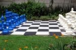 blue and ivory chess set