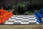 blue and orange chess set