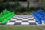 lime green and blue chess set
