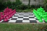lime green and magenta chess set