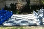 grey and blue chess set